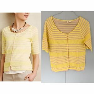 MOTH x ANTHROPOLOGIE Double Layer Yellow Striped Short Sleeve Cardigan
